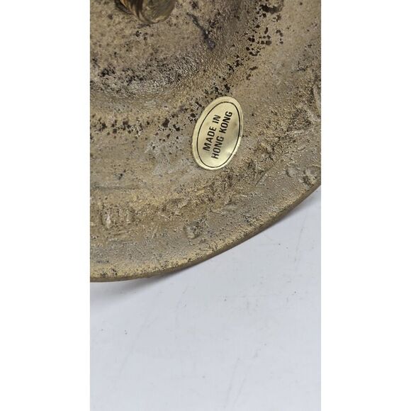 Vintage MCM Solid Brass Asian Candlestick Holder Fritz Brass 11.5” Hong Kong - Picture 9 of 9